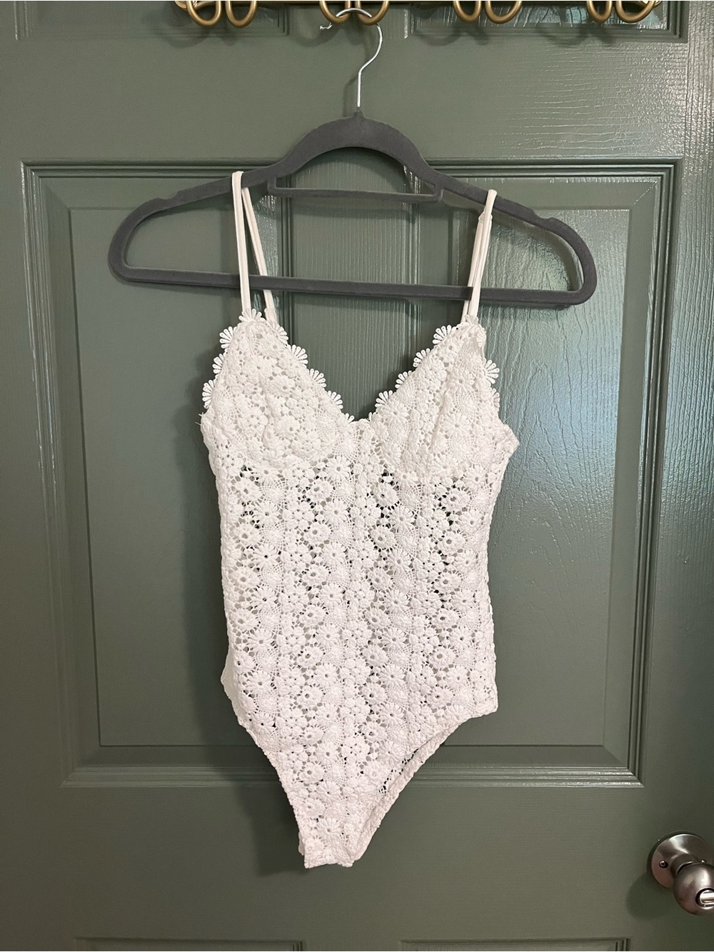 H&M White Floral Crochet One-Piece Bodysuit